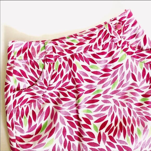 EP PRO Pink White Floral Abstract Pattern Print Button Mini Skirt 4 Pockets Slit - Picture 5 of 13